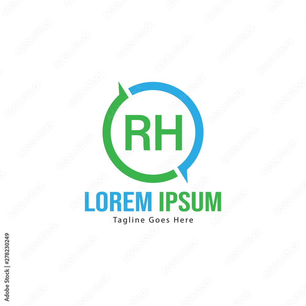 Initial RH logo template with modern frame. Minimalist RH letter logo vector illustration Initial RH logo template with modern frame. Minimalist RH letter logo vector illustration