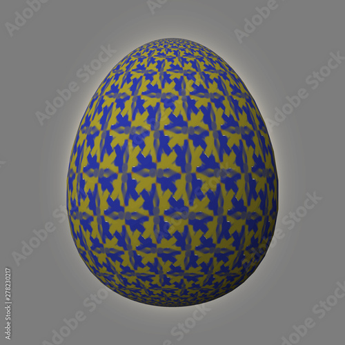 Happy Easter - Frohe Ostern  Artfully designed and colorful easter egg  3D illustration on grey background