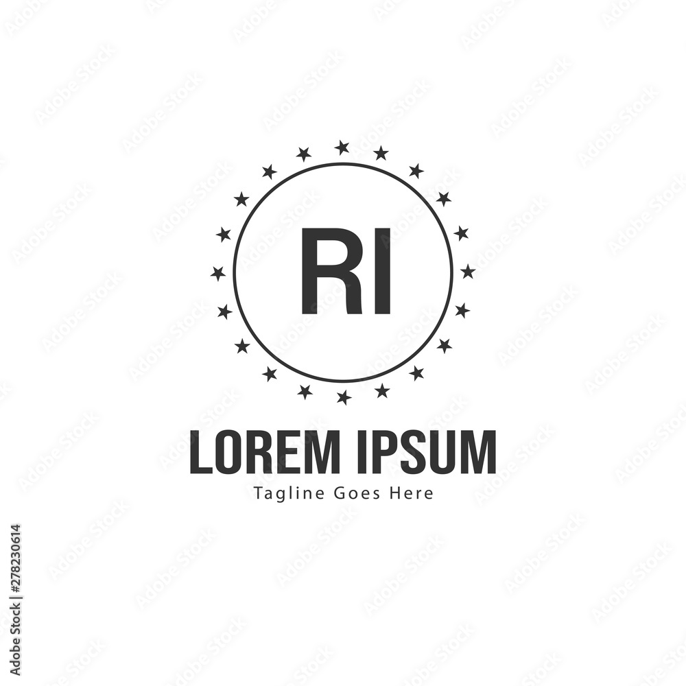 Obraz premium Initial RI logo template with modern frame. Minimalist RI letter logo vector illustration