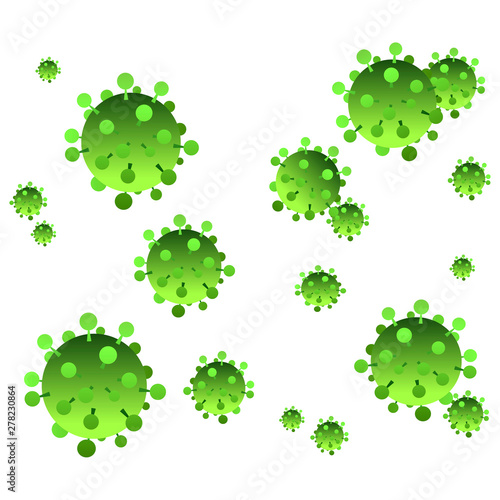 Composition of flying cells of influenza virus. Vector image Isolated on white background.