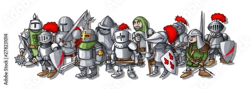 Kingdom war formation. Cartoon illustration of different knights sketch