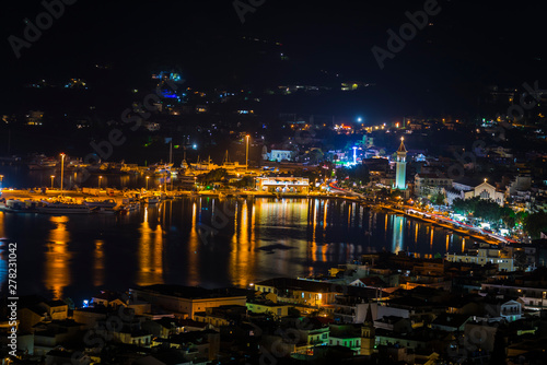 Zante city view by night from the hill  Zakynthos island  Greece