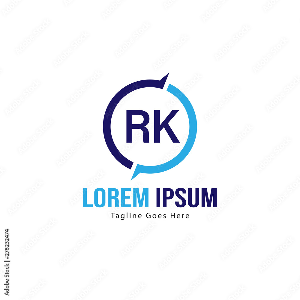 Initial RK logo template with modern frame. Minimalist RK letter logo vector illustration