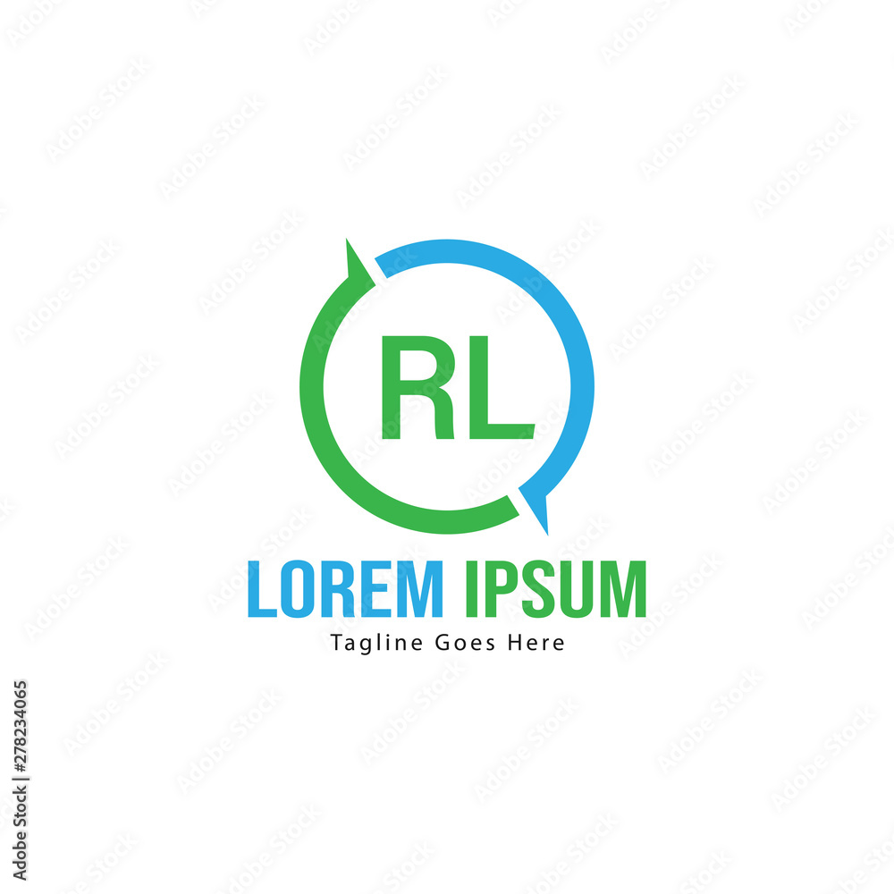 Initial RL logo template with modern frame. Minimalist RL letter logo vector illustration