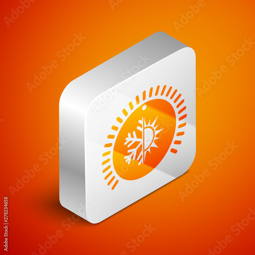 Isometric Thermostat icon isolated on orange background. Temperature control. Silver square button. Vector Illustration