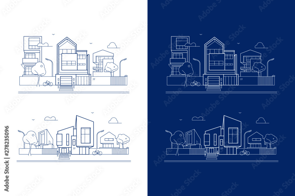 vector street with modern architecture houses