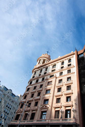 Madrid, Spain - June 20, 2019: Detail of a beautiful old building in the center of Madrid.