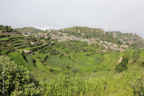 Stunning views of the agricultural terraces of Jabal Saber in the city of Taiz, Yemen
