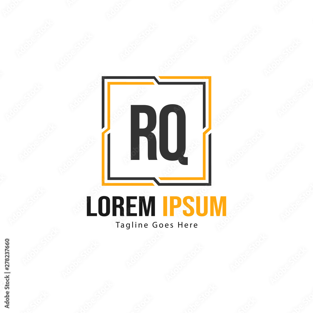 Initial RQ logo template with modern frame. Minimalist RQ letter logo vector illustration