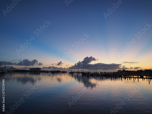 Sunrise over Dinner Key Marina in Coconut Grove, Miami, Florida.
