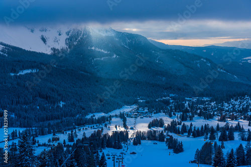 Winter landscape in dolomites Mountains