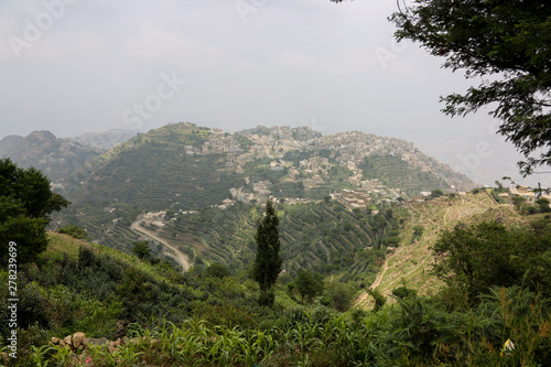 Landscape of the villages of (Mashra'a and Hadnan) which overlooks Taiz City in Yemen. 