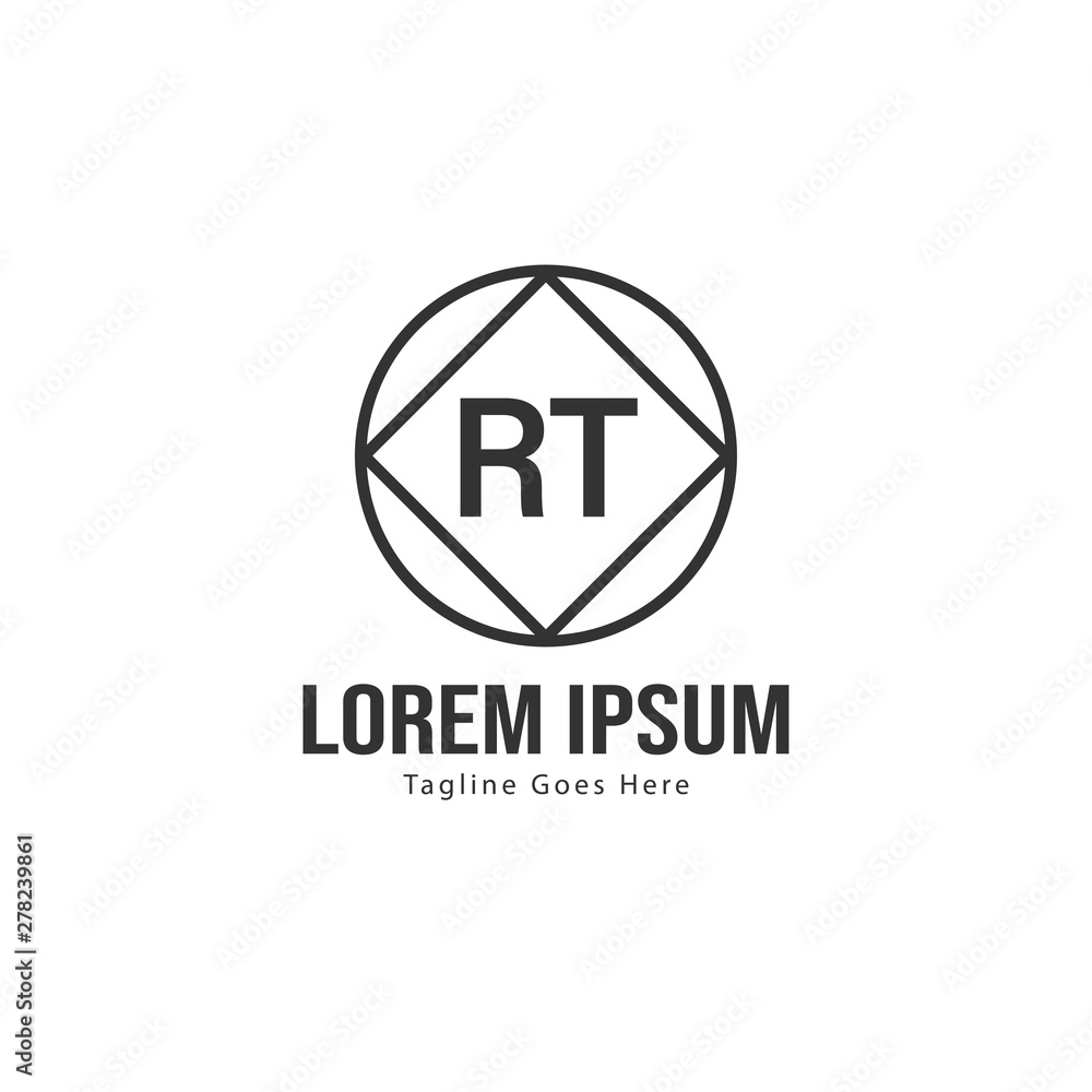 Initial RT logo template with modern frame. Minimalist RT letter logo vector illustration