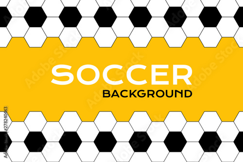 Sport abstract background. Horizontal banner with soccer ball texture and yellow backdrop.