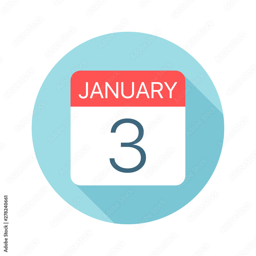 January 3 - Calendar Icon. Vector illustration of one day of month January 3 - Calendar Icon. Vector illustration of one day of month