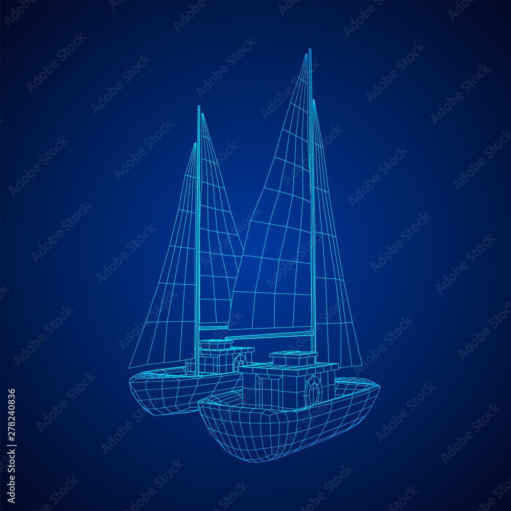 Yacht or sail boat. Luxury yacht race, sea sailing regatta concept. Wireframe low poly mesh vector illustration Yacht or sail boat. Luxury yacht race, sea sailing regatta concept. Wireframe low poly mesh vector illustration