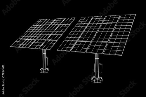 Solar energy panel. Wireframe low poly mesh vector illustration