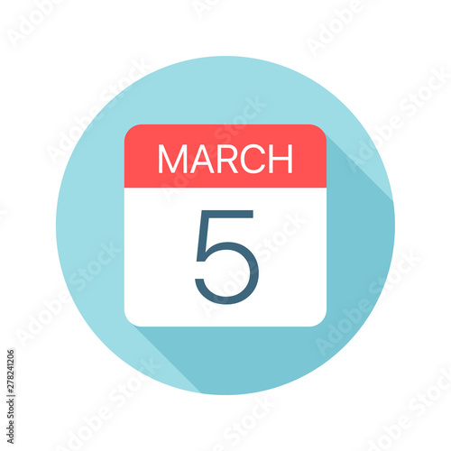 March 5 - Calendar Icon. Vector illustration of one day of month