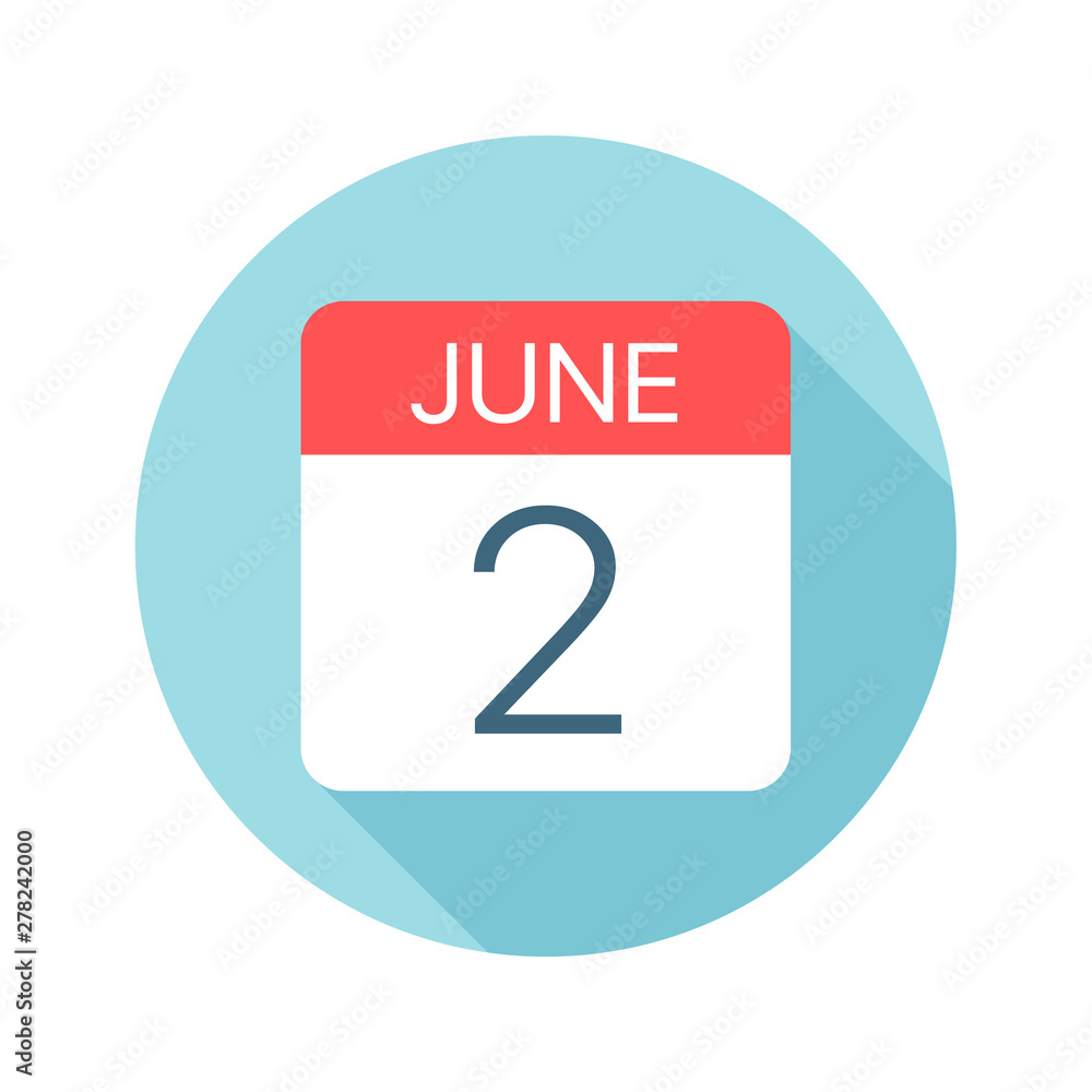 June 2 - Calendar Icon. Vector illustration of one day of month June 2 - Calendar Icon. Vector illustration of one day of month