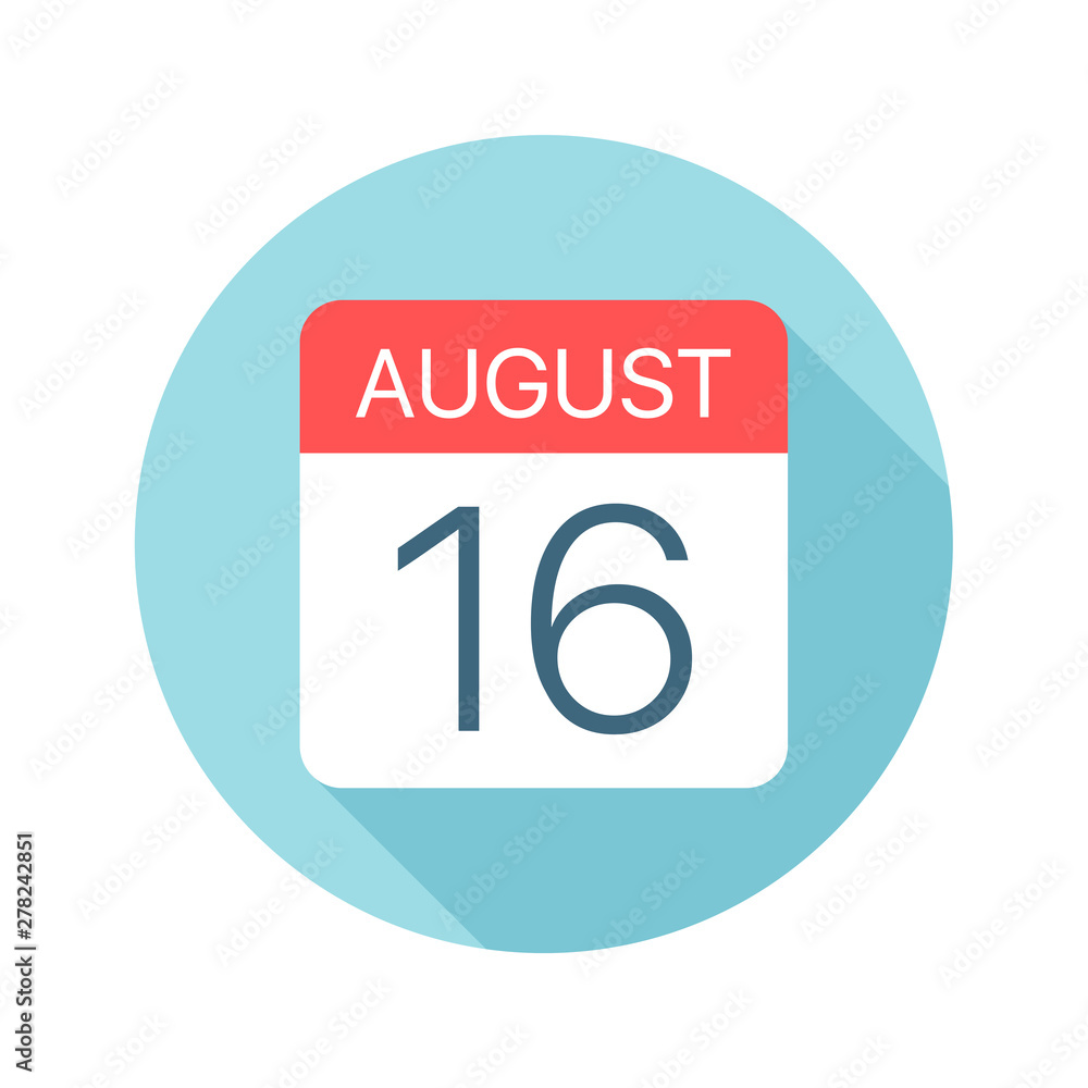 August 16 - Calendar Icon. Vector illustration of one day of month August 16 - Calendar Icon. Vector illustration of one day of month