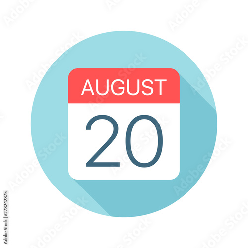 August 20 - Calendar Icon. Vector illustration of one day of month