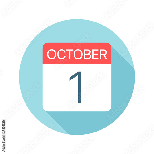 October 1 - Calendar Icon. Vector illustration of one day of month