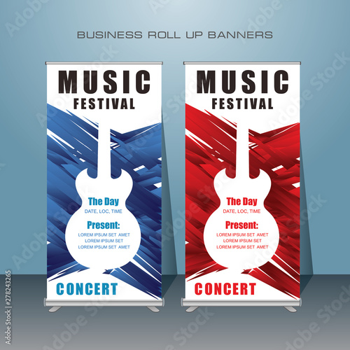 Music Festival Vertical Banner Design,  Signboard Advertising Brochure Flyer Template Vector X-banner, roll up banner for music event.