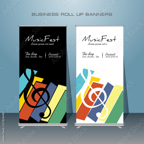 Music Festival Vertical Banner Design,  Signboard Advertising Brochure Flyer Template Vector X-banner, roll up banner for music event.