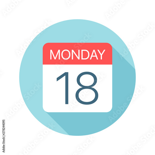 Monday 18 - Calendar Icon. Vector illustration of one day of week