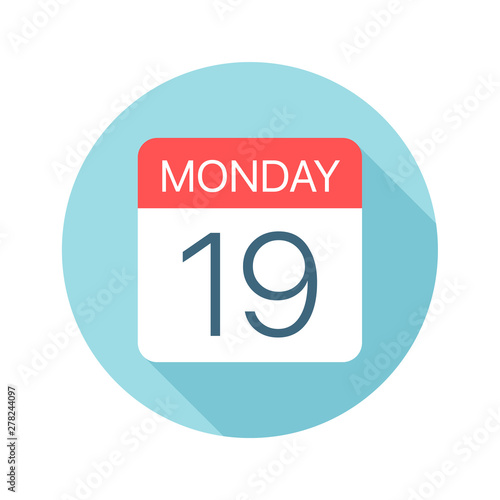 Monday 19 - Calendar Icon. Vector illustration of one day of week