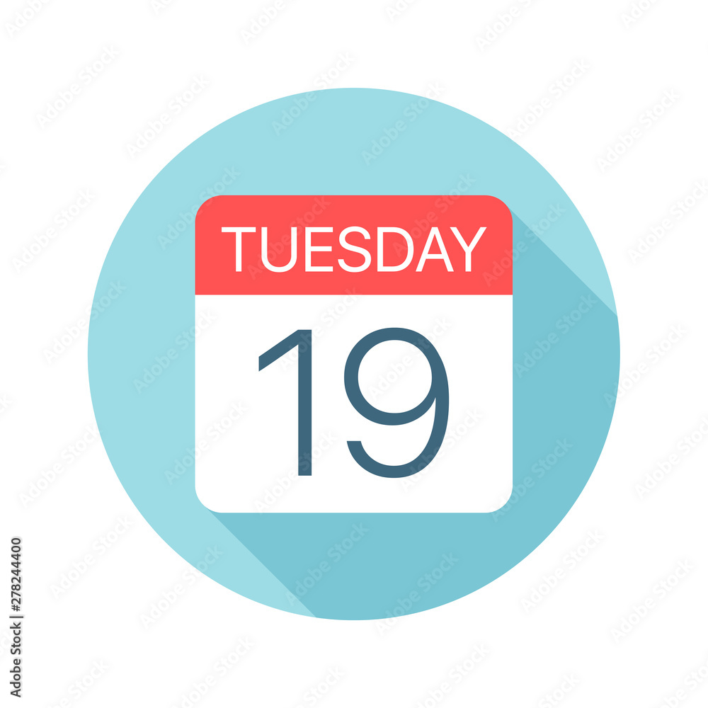 Tuesday 19 - Calendar Icon. Vector illustration of one day of week Tuesday 19 - Calendar Icon. Vector illustration of one day of week