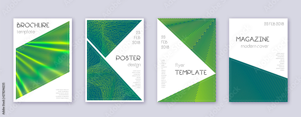 Triangle brochure design template set. Green abstr Triangle brochure design template set. Green abstr