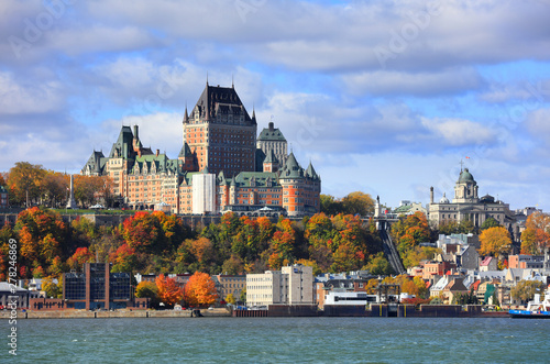 Canvas Print Château Frontenac , Quebec city, CANADA - October 14 , 2018 -The Château Frontenac is one of Canada's grand railway hotels built by the Canadian Pacific Railway