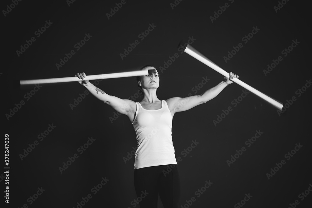 Juggler woman do his sticks performance, Circus artist training Juggler woman do his sticks performance, Circus artist training