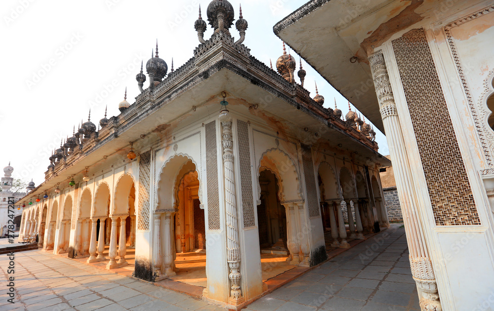 Beautiful architecture of historic Paigah tombs ruins in Hyderabad, India