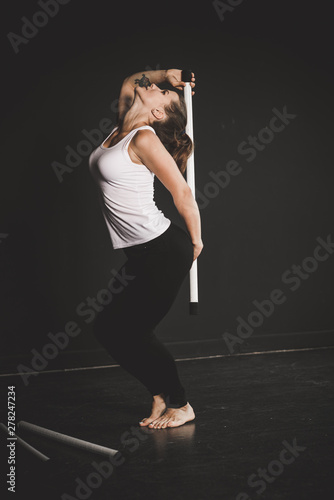 Juggler woman do his sticks performance, Circus artist training 