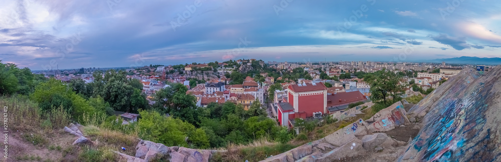 Views of the city of Plovdiv from the top of Sahat Tepe, one of its seven legendary hills, Bulgaria