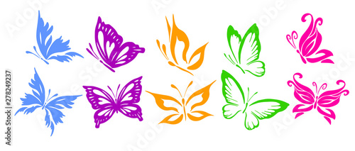 Fototapeta Zestaw motyli z logo. Logo motyla wykonane z wzorów. Ilustracji wektorowych.