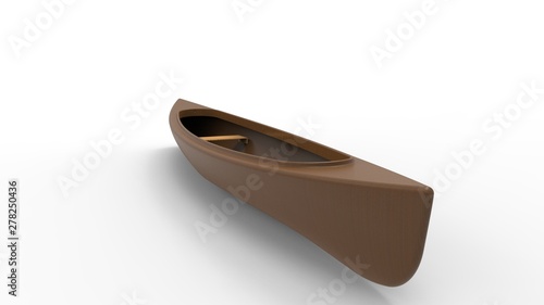 3d rendering of a canoe isolated in white studio background