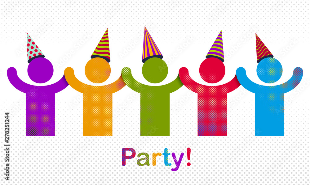 Celebrating people vector concept simple illustration or icon, celebration anniversary or holiday fun, group of cheerful happy people having fun at party. Celebrating people vector concept simple illustration or icon, celebration anniversary or holiday fun, group of cheerful happy people having fun at party.
