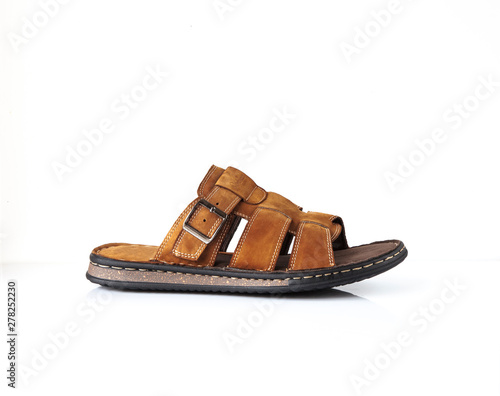 Men summer leaser sandals isolated on white background. Brown mens sandals
