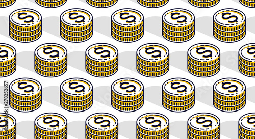 Money coins seamless background, backdrop for financial business website or economical theme ads and information, 3d cash, vector wallpaper or web site background.