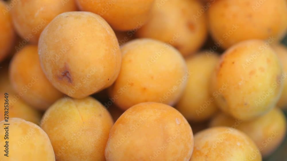 Closeup of ripe juicy apricots. Tasty and healthy fruits. Rotation 360. 4K video Closeup of ripe juicy apricots. Tasty and healthy fruits. Rotation 360. 4K video