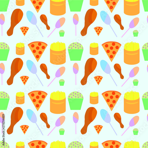 EPS 10 vector. Seamless pattern with fast food.