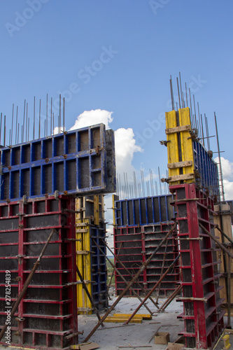 Formwork for pouring the concrete base of the building.