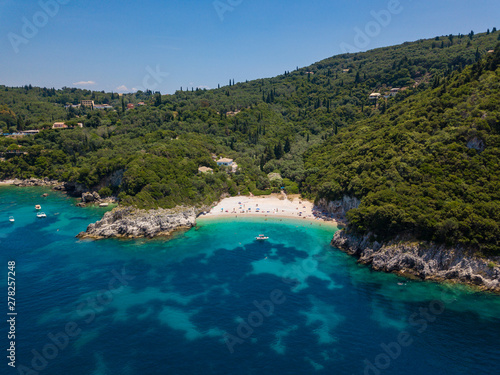 Aerial view to Rovinia beach. Summer photo from drone. Corfu island, Greece © umike_foto