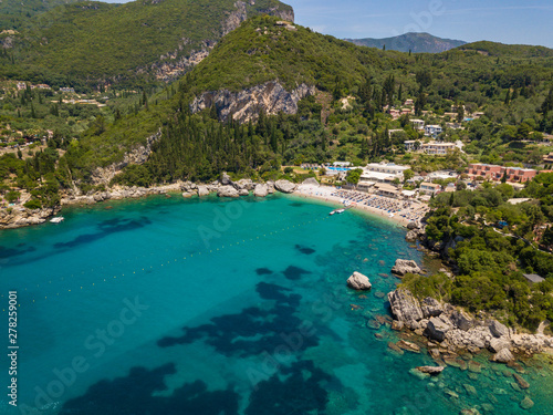 Fototapeta Naklejka Na Ścianę i Meble -  Aerial view Liapades beach. Photo from drone. Corfu island, Greece