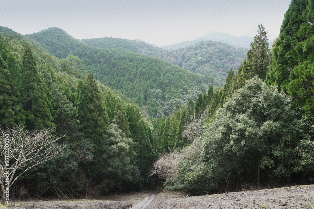 Rolling green hills in Hongu area on the Kumano Kodo trail Japan Rolling green hills in Hongu area on the Kumano Kodo trail Japan