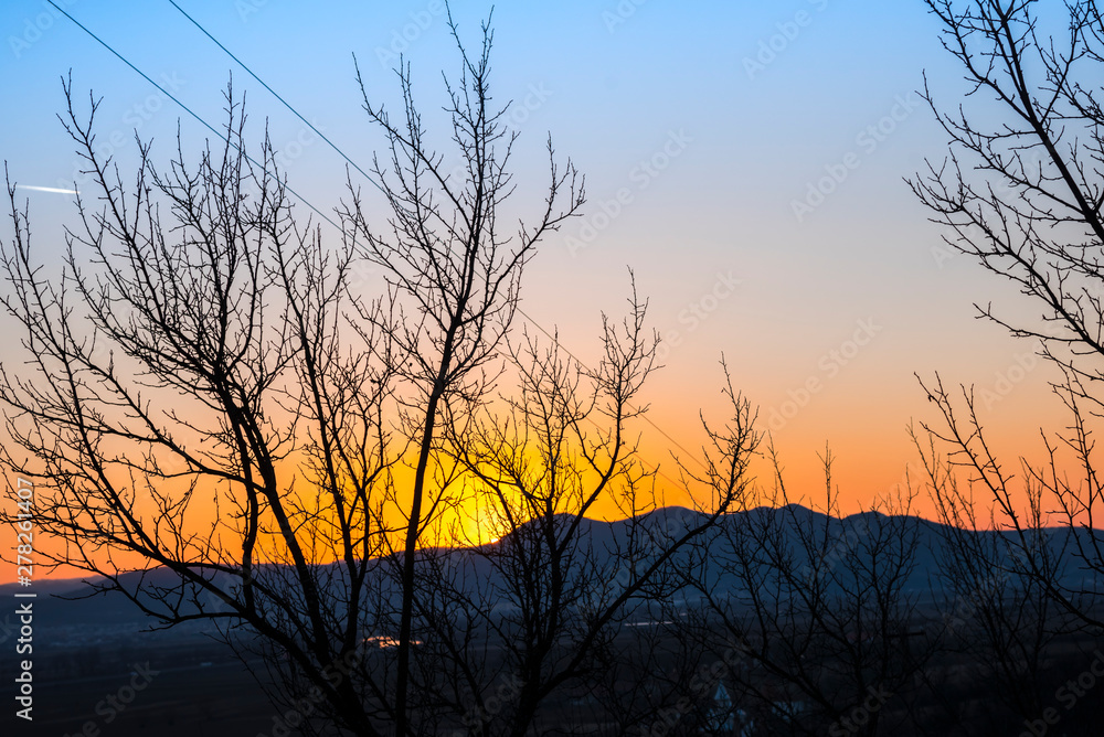 Springtime landscape at the sunset on the hill Springtime landscape at the sunset on the hill
