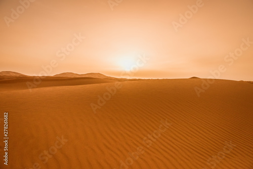 Majestic beautiful scene of Merzouga dunes of Sahara desert Morocco.